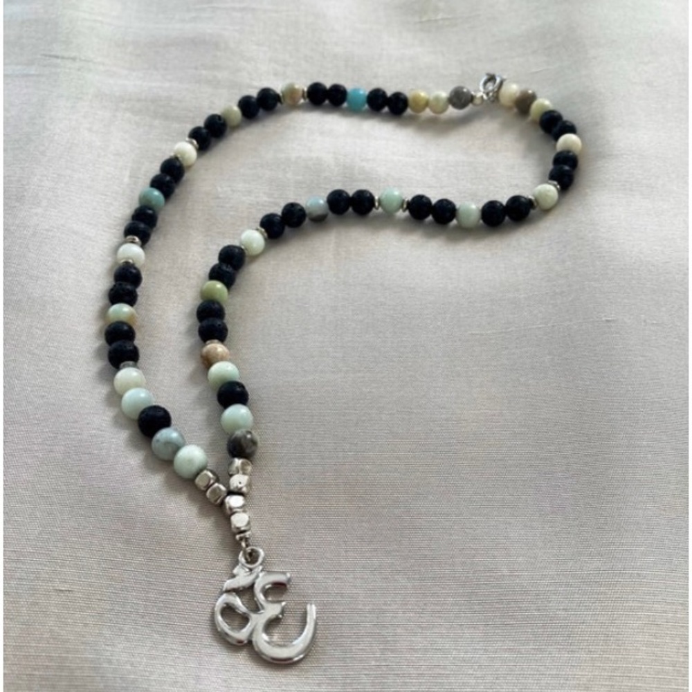 Lava rock and amazonite Om necklace